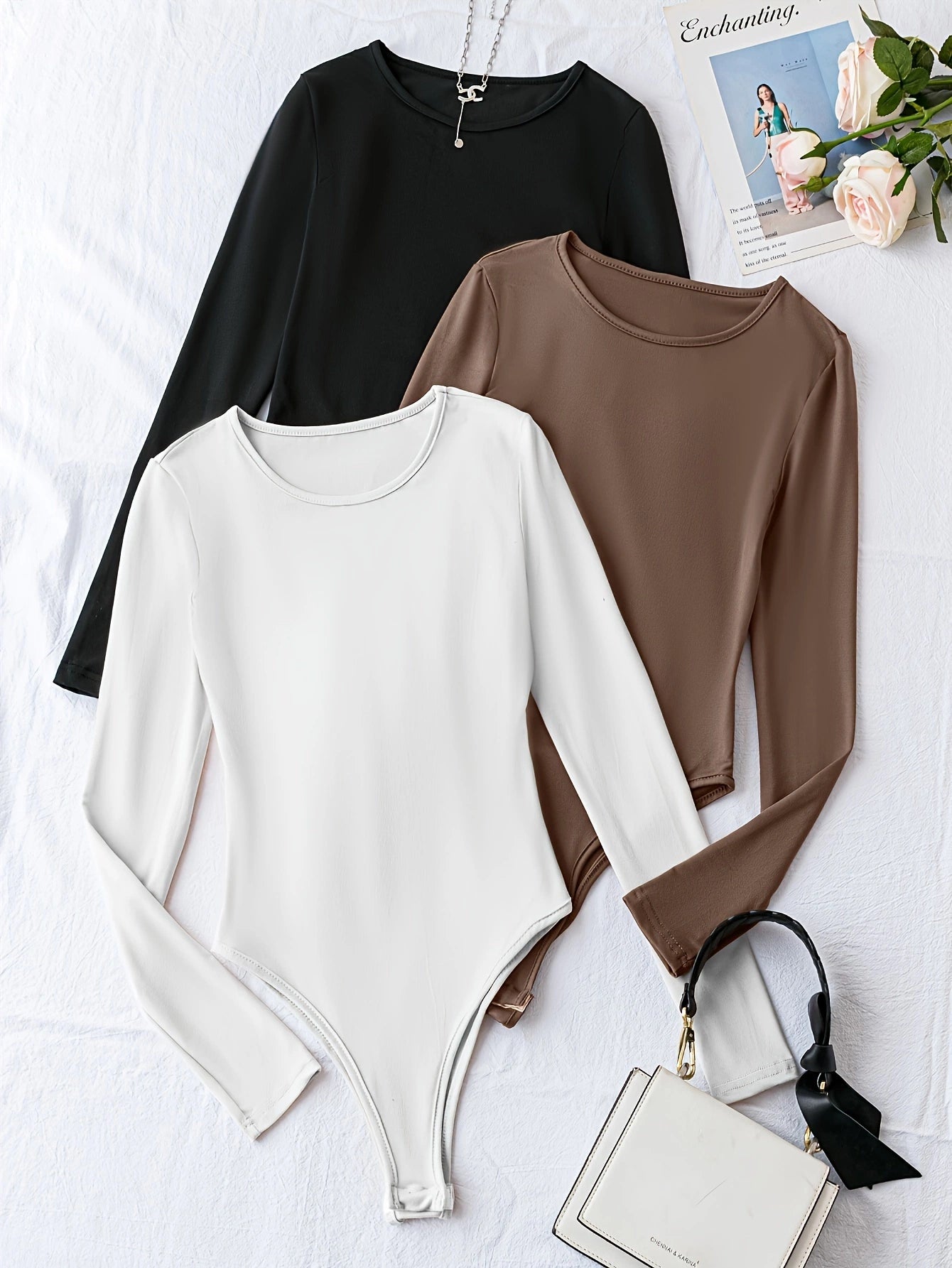 Casual Long Sleeve One-Piece Bodysuit Women's Clothing