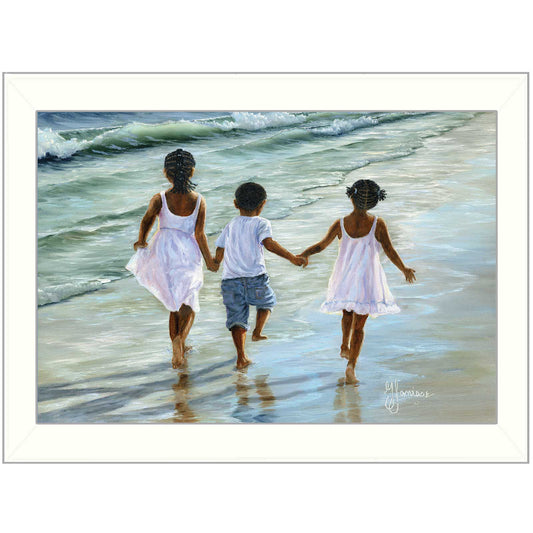 "Running on the Beach" By Georgia Janisse, Printed Wall Art, Ready To Hang Framed Poster, White Frame