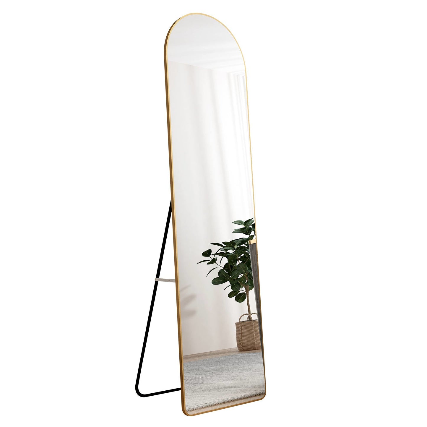 The 1st generation of floor mounted full length mirrors. Aluminum alloy metal frame arched wall mirror, bathroom makeup mirror, bedroom porch, wall mounted. Gold 60 "* 16.5"W115158172