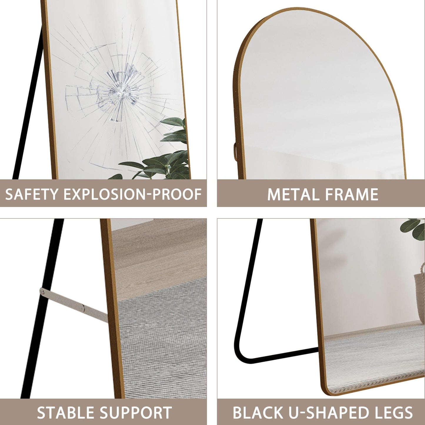 The 1st generation of floor mounted full length mirrors. Aluminum alloy metal frame arched wall mirror, bathroom makeup mirror, bedroom porch, wall mounted. Gold 60 "* 16.5"W115158172