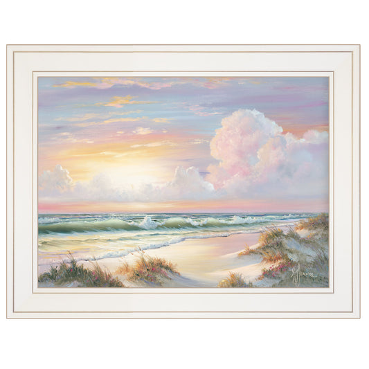 "Golden Sunset on Crystal Cove" by Georgia Janisse, Ready to Hang Framed Print, White Frame