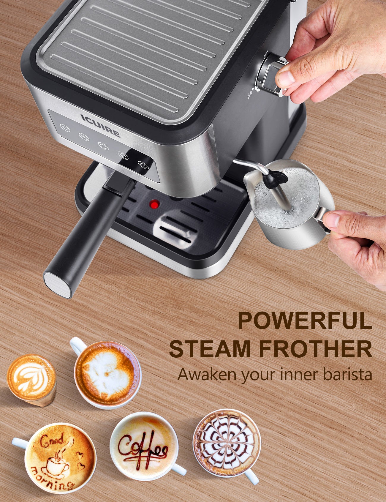 Espresso Machine with Milk Frother, 20 Bar Pump Pressure Coffee Machine, 1.5L/50oz Removable Water Tank, 1050W Semi-Automatic Espresso/Latte/Cappuccino Machines for Home Barista, Office