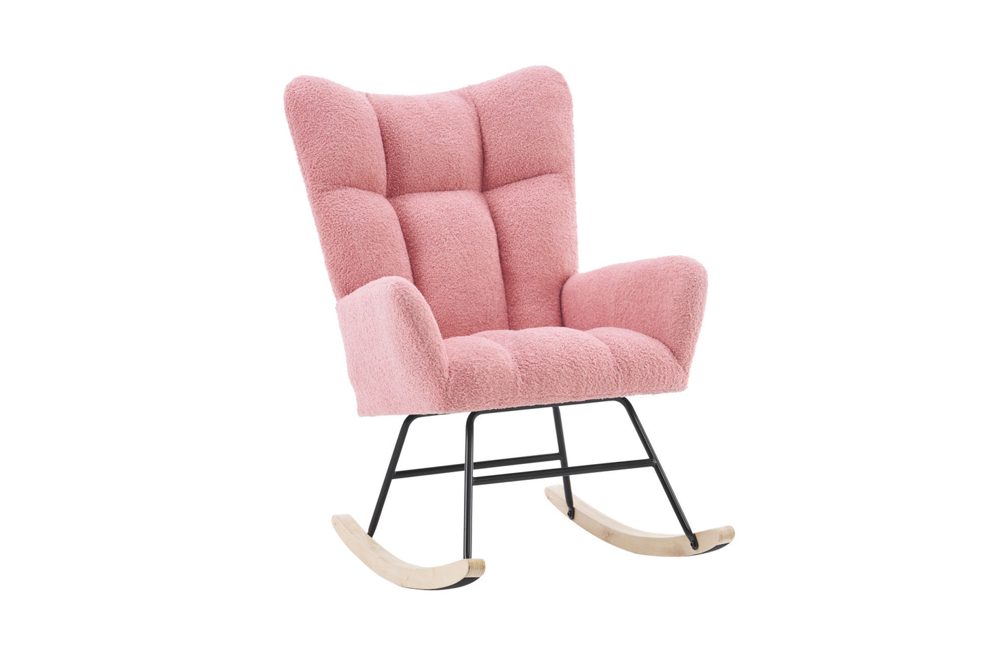 Rocking Chair Nursery, Solid Wood Legs Reading Chair withTeddy Fabric Upholstered, Nap Armchair for Living Rooms, Bedrooms, Offices, Best Gift,Pink Teddy fabric