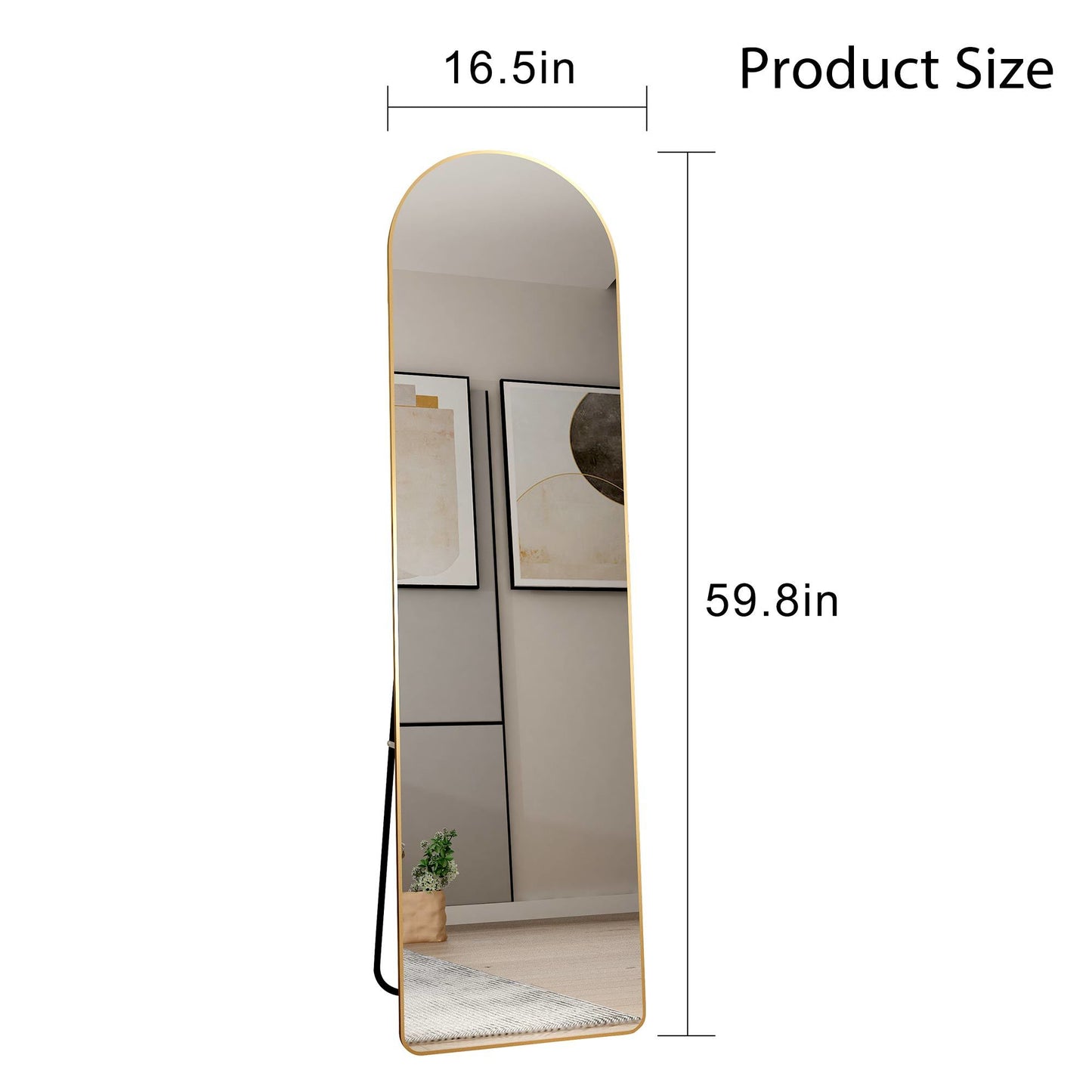 The 1st generation of floor mounted full length mirrors. Aluminum alloy metal frame arched wall mirror, bathroom makeup mirror, bedroom porch, wall mounted. Gold 60 "* 16.5"W115158172