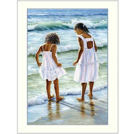 "Two Girls at the Beach" By Georgia Janisse, Printed Wall Art, Ready To Hang Framed Poster, White Frame