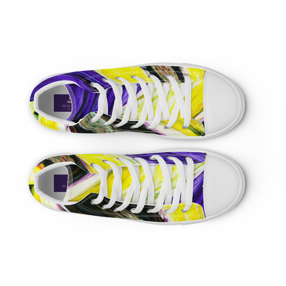 Men’s high top canvas shoes Purple and Yellow