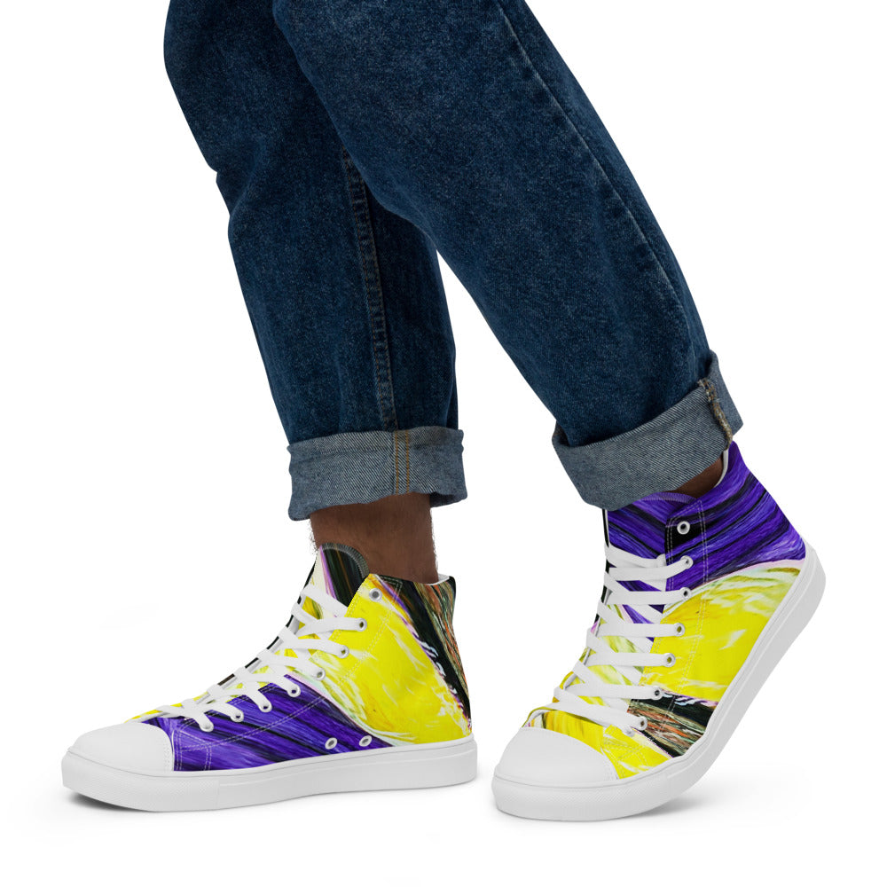 Men’s high top canvas shoes Purple and Yellow