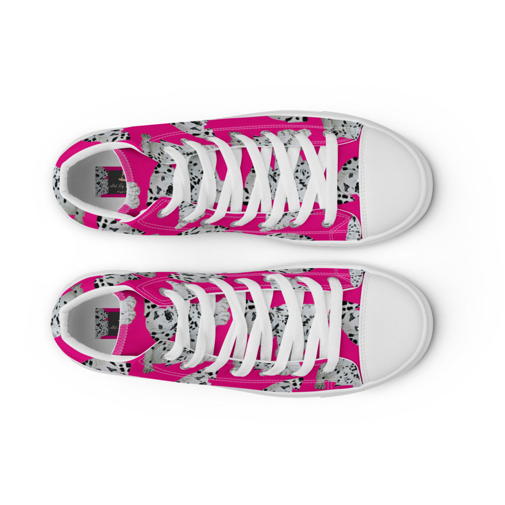 Women’s high top canvas shoes Hot Pink Dalmatian