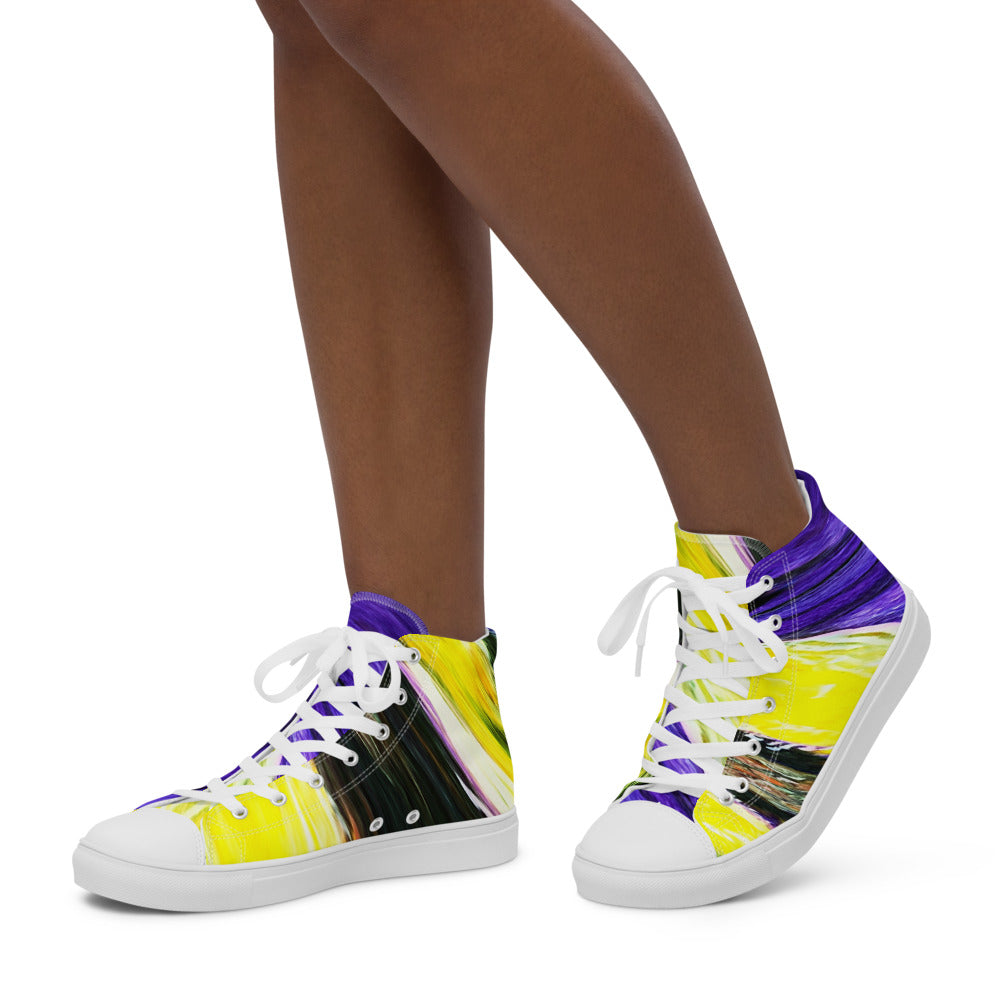 Women’s high top canvas shoes purple and yellow