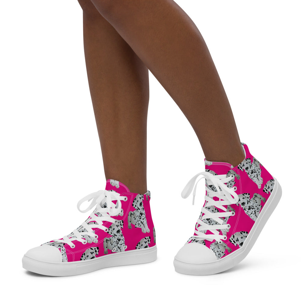 Women’s high top canvas shoes Hot Pink Dalmatian