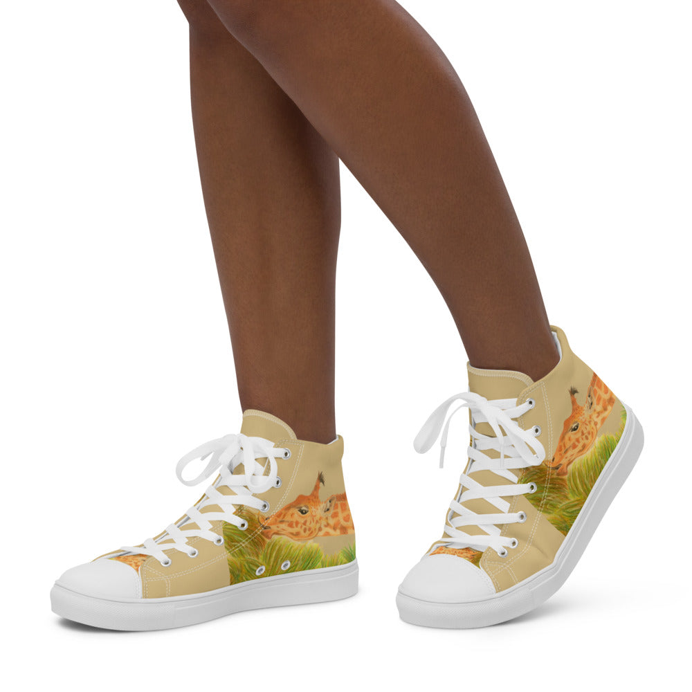 Women’s high top canvas shoes Giraffe eating